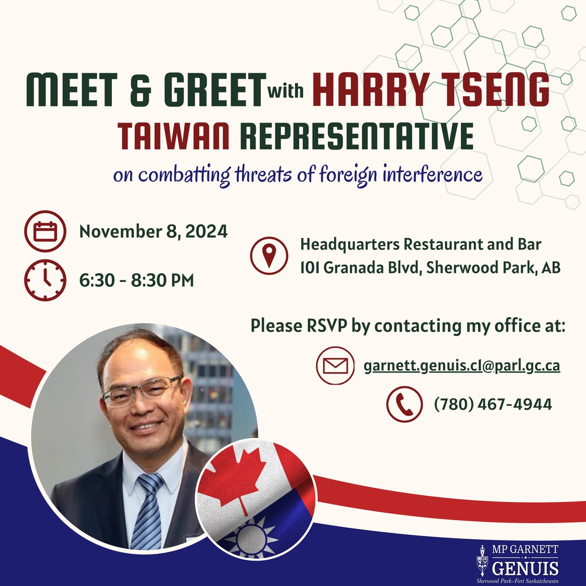 GarnettGenuis's tweet image. Two exciting events coming up in Sherwood Park-Fort Saskatchewan, to connect you with information about important international issues and challenges. #shpk #fortsask #yeg