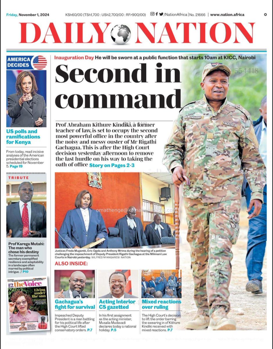Fchurii's tweet photo. Friday, November 1, 2024.
Historic. Momentous.
His Excellency Prof. @KindikiKithure, Deputy President of the Republic of Kenya.
What a Day!
All Saints Day. https://t.co/4CXhbC9RVH