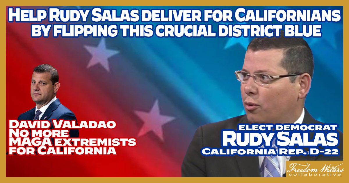 ScheibMary's tweet image. Fire MAGA Valadao—he’s sided with Big Pharma and voted against the ACA, failing our working families. Rudy Salas stands for cutting costs, raising wages, and real change for California. Let’s support Salas and bring a Dem majority to the House! #BlueWaveRising #Allied4Dems #CA22