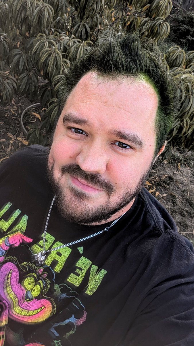 SirStJamesX's tweet photo. Happy Halloween. A little green hair dye for the day for work. 

Now, time to go out to the woods for the night. Who's coming to the druids grove with me tonight? https://t.co/QwqmyIspwt