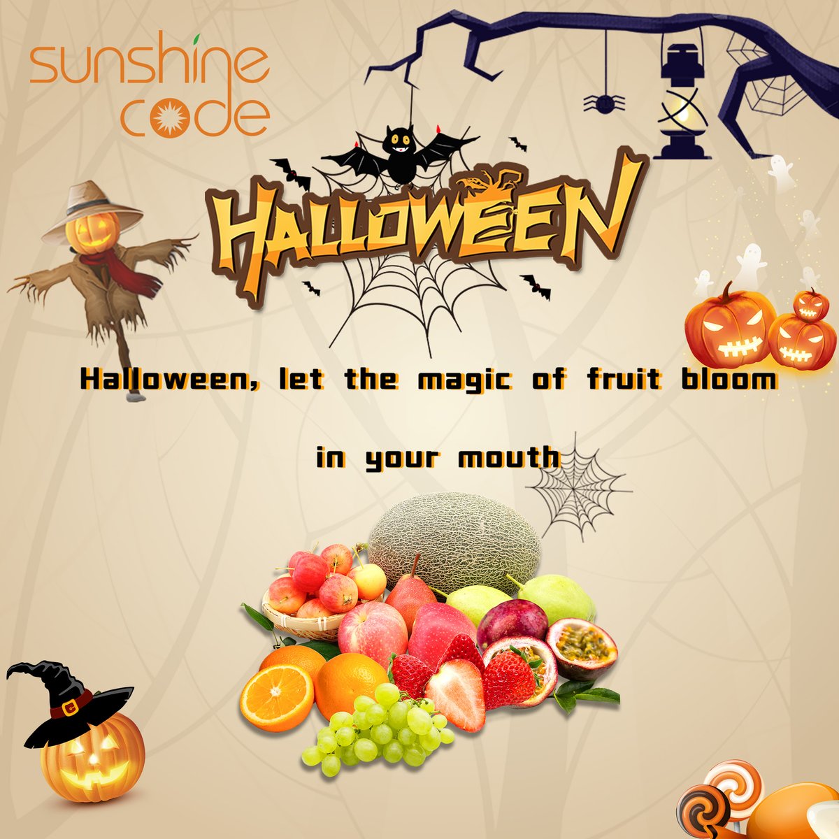 FeiSunshineCode's tweet image. No Tricks, Just a Fruity Halloween Treat! 🎃