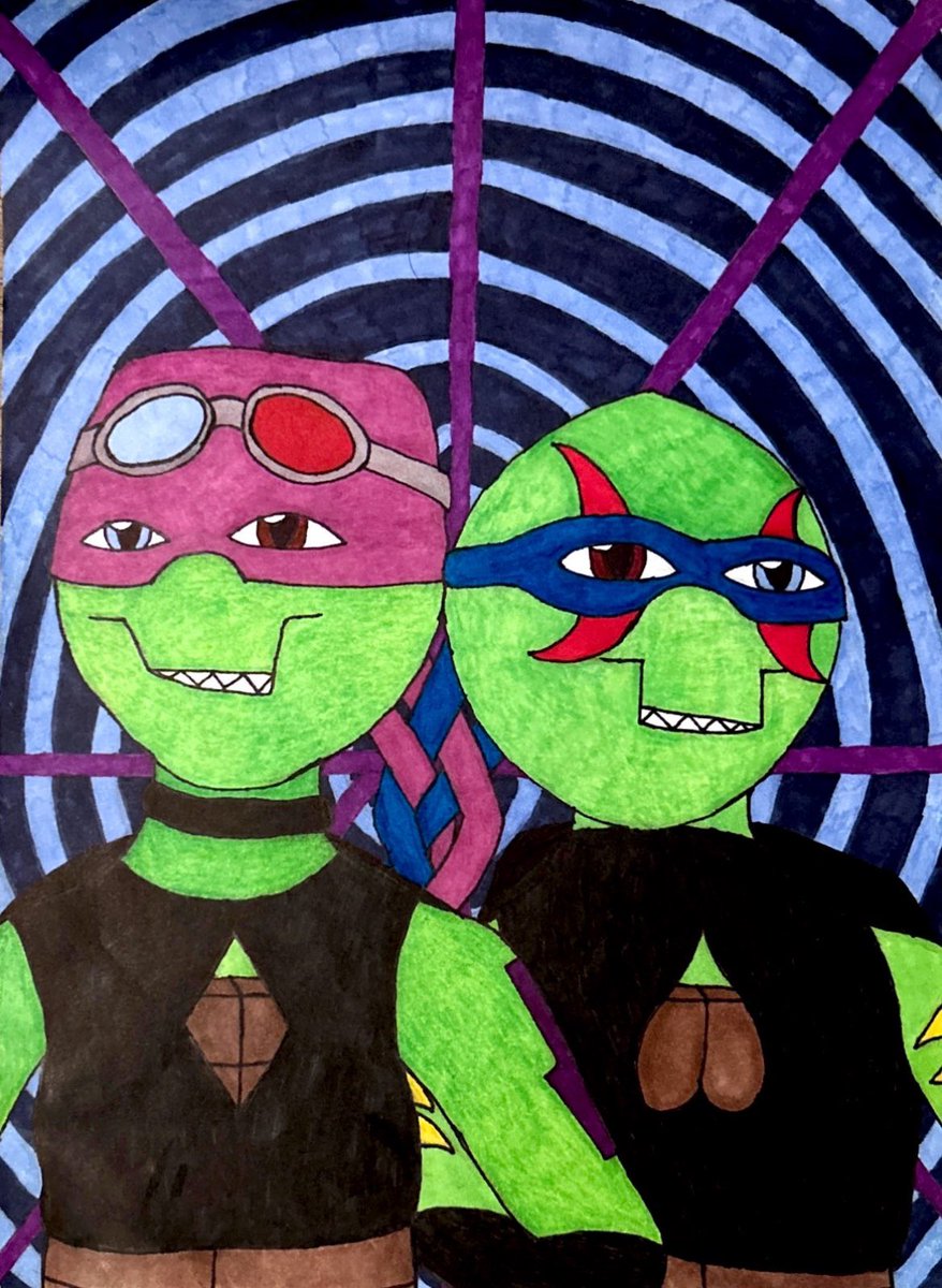 AshleyKeehl's tweet photo. Just the twins if they were basically, not exactly, like the twins Glitz &amp; Glam from Helluva Boss Mammon's Magnificient Musical. 

This was more so a quicker one while listening to one of the songs.

I have some story ideas with this. 

#tmnt #rottmnt #rottmntleo #rottmntdonnie https://t.co/dFhHvhwP3v