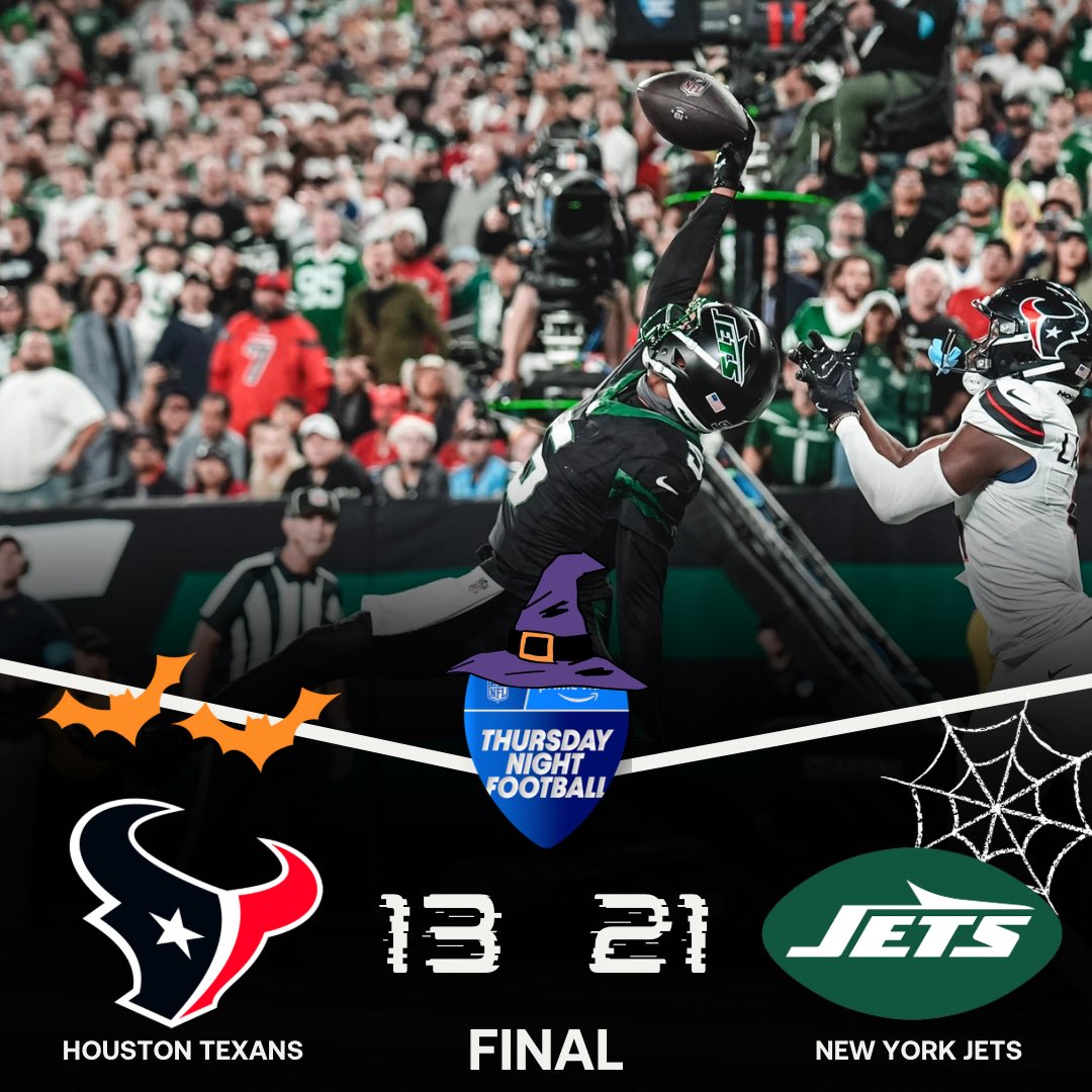 TodoDeportesMex's tweet image. 🎃 Thursday Halloween NFL 👻 

Los Jets vencen a los Houston Texans en el #TNF después de no haber podido ganar por 5 semanas consecutivas. 

Ligan su tercer triunfo esta temporada. Gran atrapadas de Wilson, Davante Adams ya anotó 🏈

#NFL  #TNF