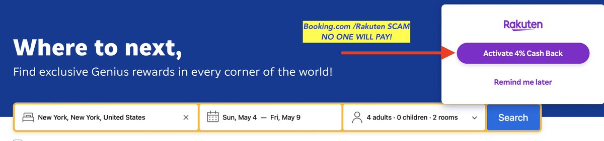 Giant #scam with <a href="/Rakuten/">Rakuten</a> and <a href="/bookingcom/">Booking.com</a> Neither one will pay up on #cashback on #hotel stays. Each says it is the other #catch22 #ripoff #rakutensucks
