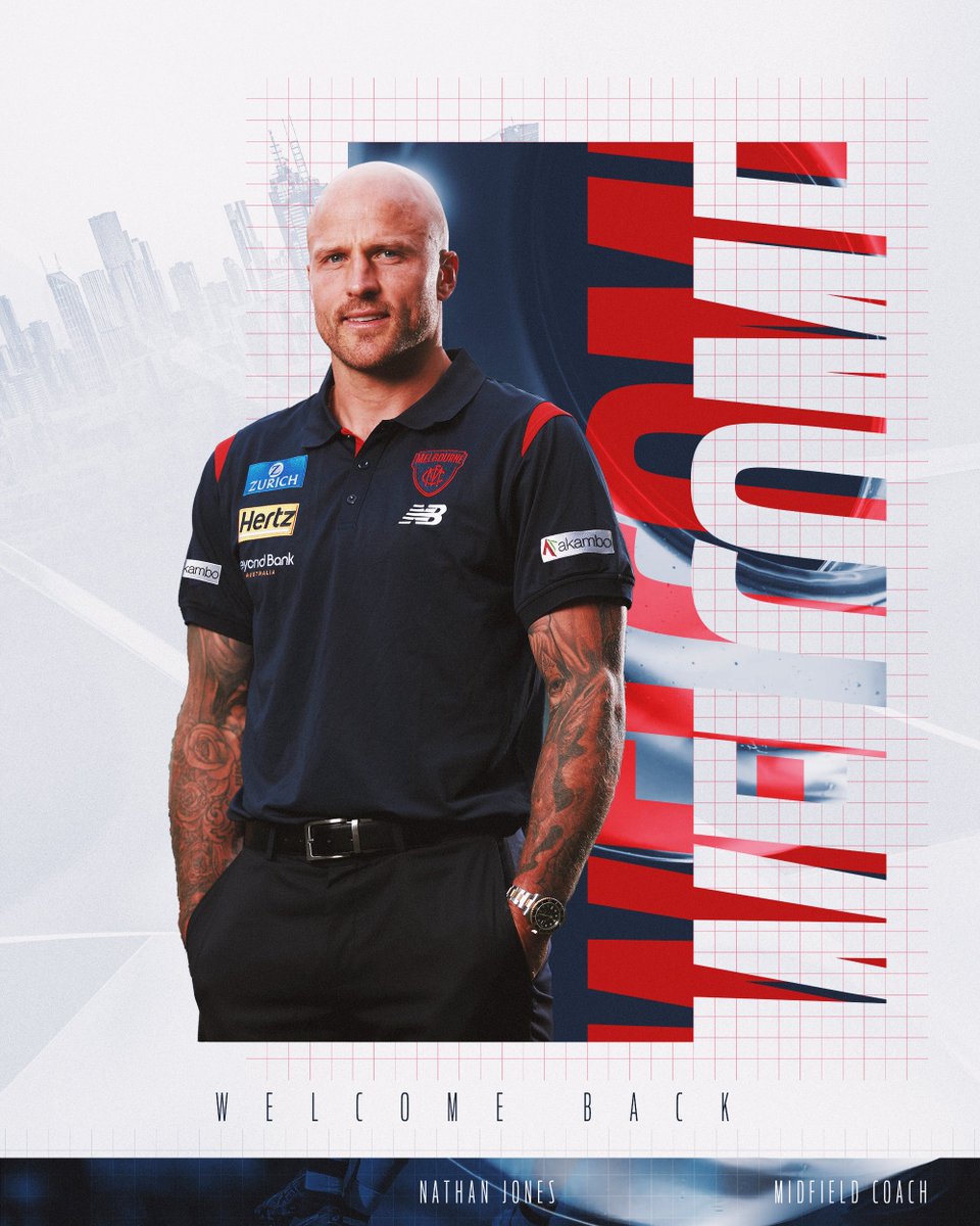 melbournefc's tweet photo. A Melbourne person through + through ❤️ 💙 We welcome Jonesy back to the Dees as our midfield coach.

📝 | https://t.co/lG20kNbS2c https://t.co/WTphH6wmp1