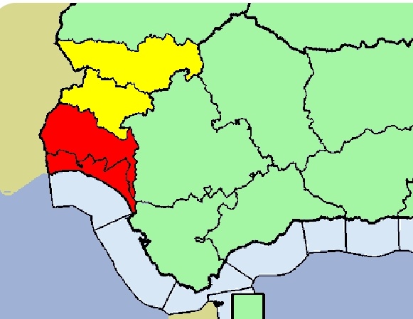 ¡ÚLTIMA HORA!

Aemet acaba de activar AVISO ROJO en las comarcas de Andévalo, Condado y litoral por lluvias torrenciales.

Se pueden recoger 70 mm en una hora y 140 mm en 12 horas.

De momento estará vigente hasta las 9:00 h. 

Mucha precaución por favor.