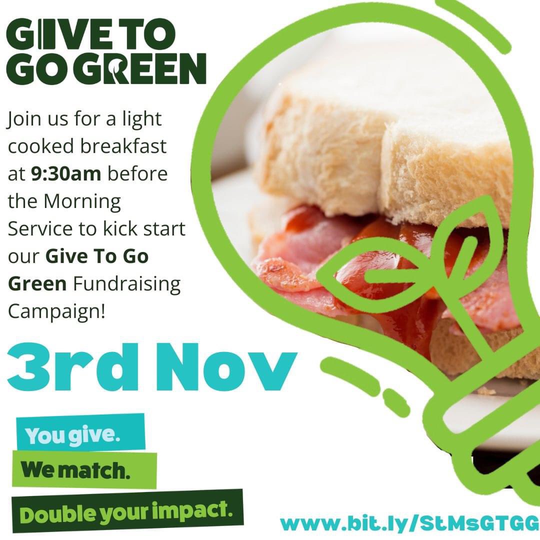 We’re excited to be launching our  <a href="/churchofengland/">The Church of England</a> Give To Go Green campaign on Sunday; starting in style with breakfast before the service. Every £1 will be doubled to help us reduce Lewisham ‘s Carbon Footprint!
bit.ly/StMsGTG <a href="/SouthwarkCofE/">Southwark Diocese</a> <a href="/LewishamCouncil/">Lewisham Council</a>