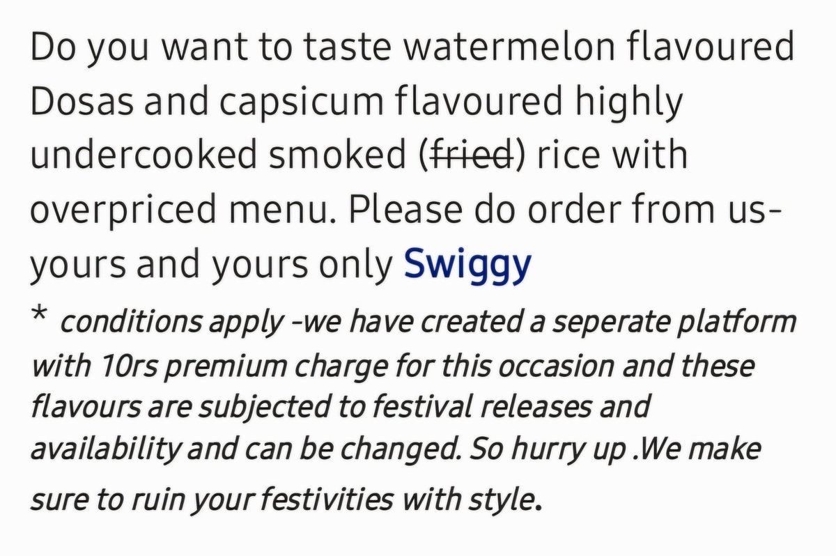 Rajendraskp's tweet photo. 2/2.  @Swiggy @harshamjty here is the idea for new campaign: https://t.co/vwL0LuxvUH