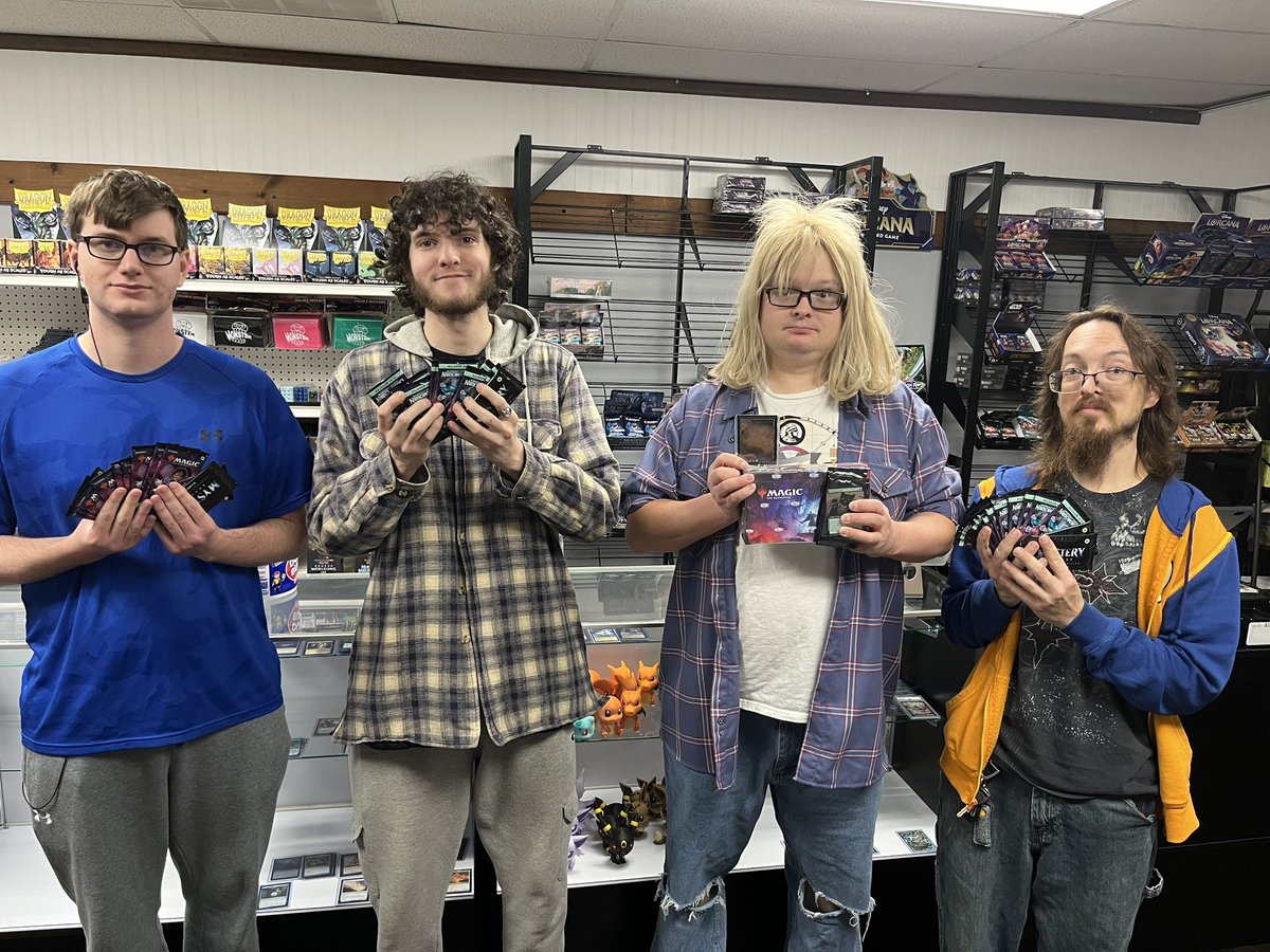 ETCollectibles's tweet photo. Congratulations to our top placing players!!

Willie Stewart placed first! Winning a Box of Duskmourn, several Mystery Boosters &amp; Textless Full Art copy of Urza’s Saga! 

Matthew Germann placed second! While Austin Hatcher &amp; Aaron Ford rounded out the top cut! https://t.co/jSGhXeDxrO