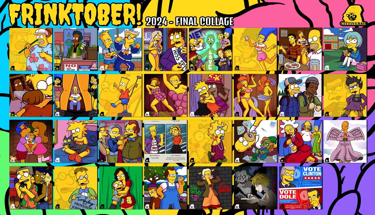 TheCittiverse's tweet photo. After 31 Simpsons drawings, we have completed #Frinktober 2024! Here's the final collage! Which Day was your favorite?

Thank you for all of the new followers &amp; likes over the month!

Shout out to @ReginaldCosmic who did some Frinktober drawings as well! https://t.co/y4Ixt2VjLY