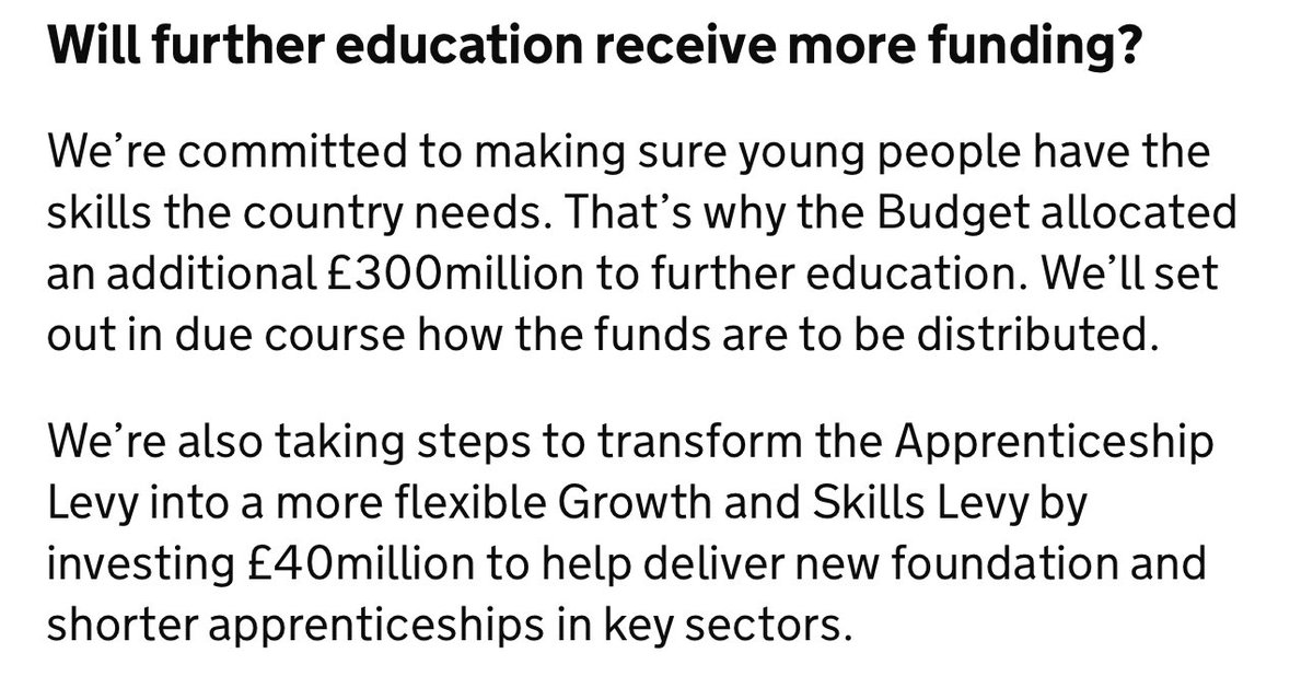 Latest comms from <a href="/educationgovuk/">Department for Education</a> now make clear that the £300m funding announced in the Autumn Budget by <a href="/RachelReevesMP/">Rachel Reeves</a> is indeed for FE &amp; not just colleges. Looking forward to seeing on what this welcome extra funding is going to be used for <a href="/AELPUK/">AELP</a> 

educationhub.blog.gov.uk/2024/10/31/bud…