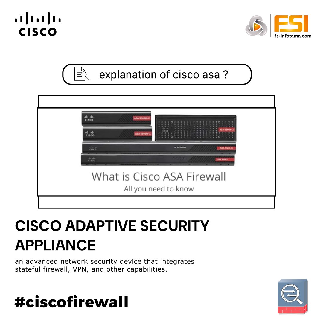 fsinfotama's tweet image. Cisco ASA itu alat keamanan jaringan yang dipakai buat firewall dan VPN. Bikin jaringan aman dari hacker, malware, dan serangan cyber. Pas banget buat perusahaan yang butuh proteksi ekstra.
#CiscoASA #KeamananJaringan #Firewall