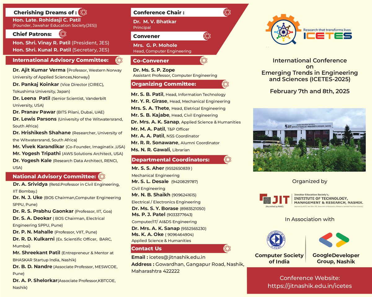 Shreekant26's tweet photo. Call For Paper : 
JIT Nashik's 1st International Conference on Emerging Engineering and Science Trends
#ICETES2025 #ShreekantPatil #Hybrid #Conference 
#IFERP #ACSE #Research #Engineering #Science https://t.co/Nstx2tLtYj