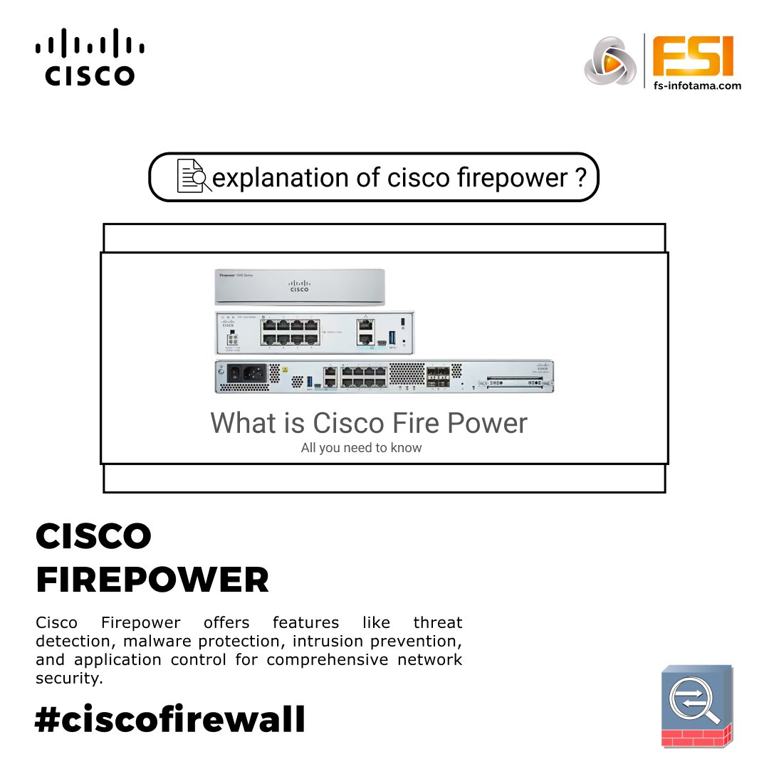 fsinfotama's tweet image. Cisco Firepower itu alat keamanan jaringan yang bisa deteksi dan cegah serangan cyber lebih canggih. Dia punya fitur lengkap buat proteksi, mulai dari firewall sampai deteksi ancaman real-time. Cocok buat perusahaan yang butuh keamanan tinggi.
#CiscoFirepower #CyberSecurity