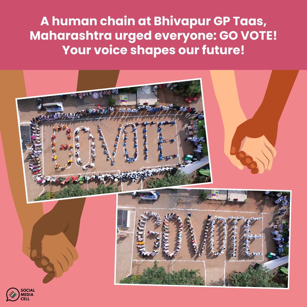 ECISVEEP's tweet image. Unity in action! 🌟 A powerful message from Bhivapur GP Taas, Maharashtra, where people came together to form a human chain, spelling out 'GO VOTE!'
 #GoVote #PowerOfUnity #YourVoteMatters #MaharashtraElections #JharkhandElections #ECI