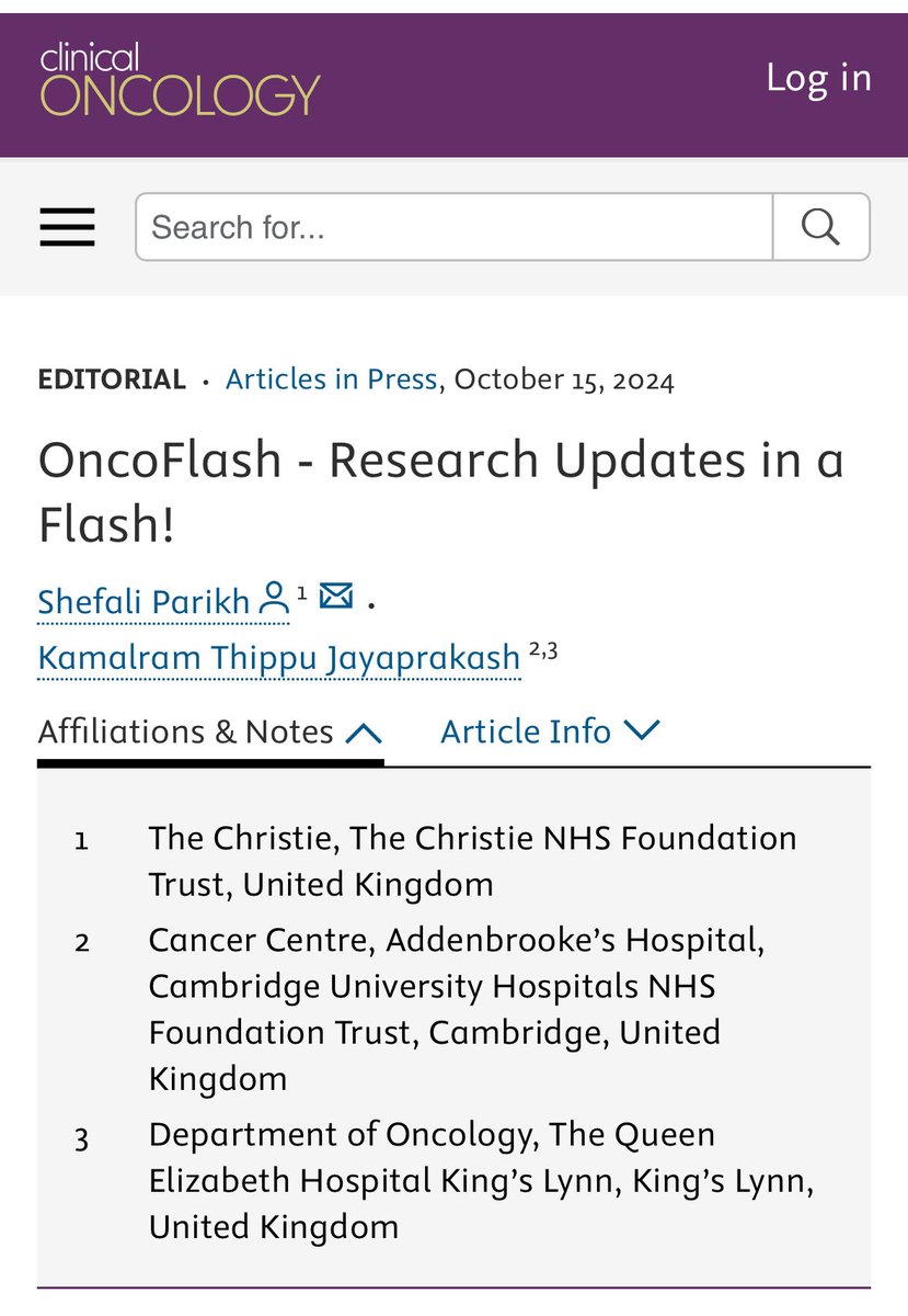 Kamal Thippu MD FRCR (@kamalthippu) on Twitter photo 📣 New <a href="/ClinOncology/">Clinical Oncology</a> #OncoFlash is out now!
✅NADINA in melanoma
✅NICHE in colon ca <a href="/MyriamChalabi/">Myriam Chalabi</a>
✅MARS-2 in mesothelioma <a href="/ekslim/">Eric Lim</a>
✅RADICALS in prostate ca <a href="/PCaParker/">Chris Parker</a>
Read here 👉 clinicaloncologyonline.net/article/S0936-… 📣 New <a href="/ClinOncology/">Clinical Oncology</a> #OncoFlash is out now!
✅NADINA in melanoma
✅NICHE in colon ca <a href="/MyriamChalabi/">Myriam Chalabi</a>
✅MARS-2 in mesothelioma <a href="/ekslim/">Eric Lim</a>
✅RADICALS in prostate ca <a href="/PCaParker/">Chris Parker</a>
Read here 👉 clinicaloncologyonline.net/article/S0936-…