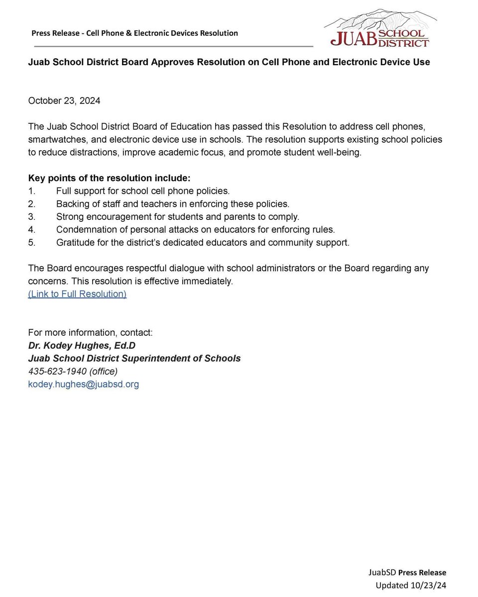 lwhanks's tweet image. Please visit juabsd.org to read the full Board Resolution. @JuabSD #utpubliced #SupportLearning