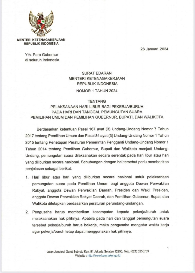 hrdbacot's tweet photo. Karena sudah masuk bulan november, maka kembali mengingatkan, bahwa pemungutan suara untuk pemilu tingkat propinsi dan kabupaten di tanggal 27 November ditetapkan sebagai libur nasional 

Source:
SE Menaker 1/2024 
PKPU No 2/2024

Disclaimer: Walaupun tidak miring tapi tetap asli.