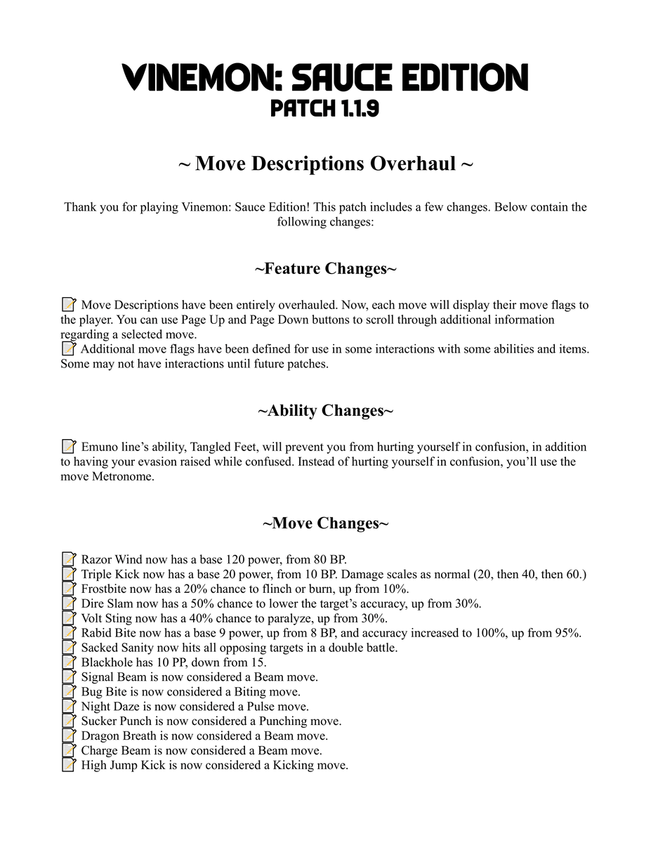 SwoneVial's tweet photo. #Vinemon Update V1.1.9

~Move Descriptions Overhaul~

Download:
https://t.co/5Wqhkl4dHN

IMPORTANT: We have a new patcher that should make patching a bit less of a hassle.
Join the Discord for the patcher and/or grab it from this download.

#Vinesauce #pokemon #fangame #fakemon https://t.co/1TLXjyjXXg