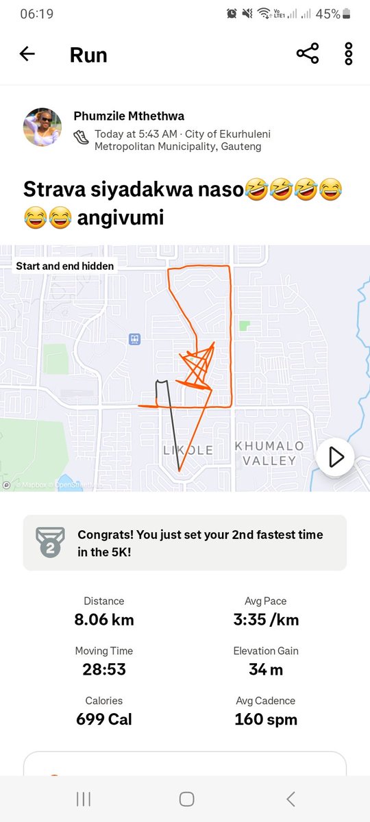 TwanakaNyambose's tweet photo. Ayi ngeke guys STRAVA sinamanga straight anyway Hello November I showed up for myself. #endometriosis #IPaintedMyRun #RunningWithTumiSole #TrapnLos #Choose2BeActive still don't believe strava is doing me dirty๐คฃ๐คฃ๐คฃ๐คฃ๐คฃ๐คฃ๐คฃ๐คฃ๐คฃ๐คฃ https://t.co/3khxVDtdqh