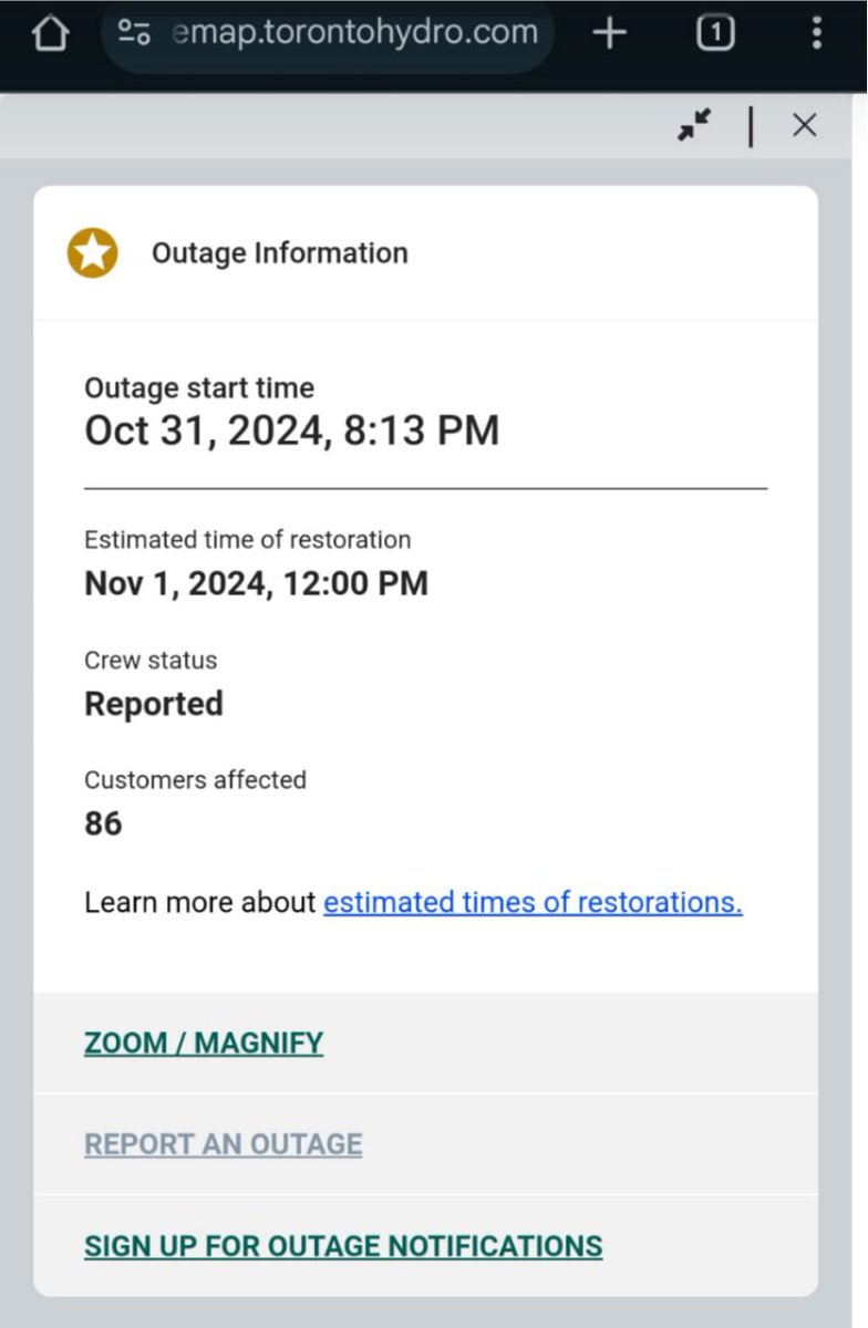 LazyHashtag's tweet photo. @rchernoslin #hydro...Thorncliffe power shut down till Afternoon? https://t.co/JsE9HAadCu