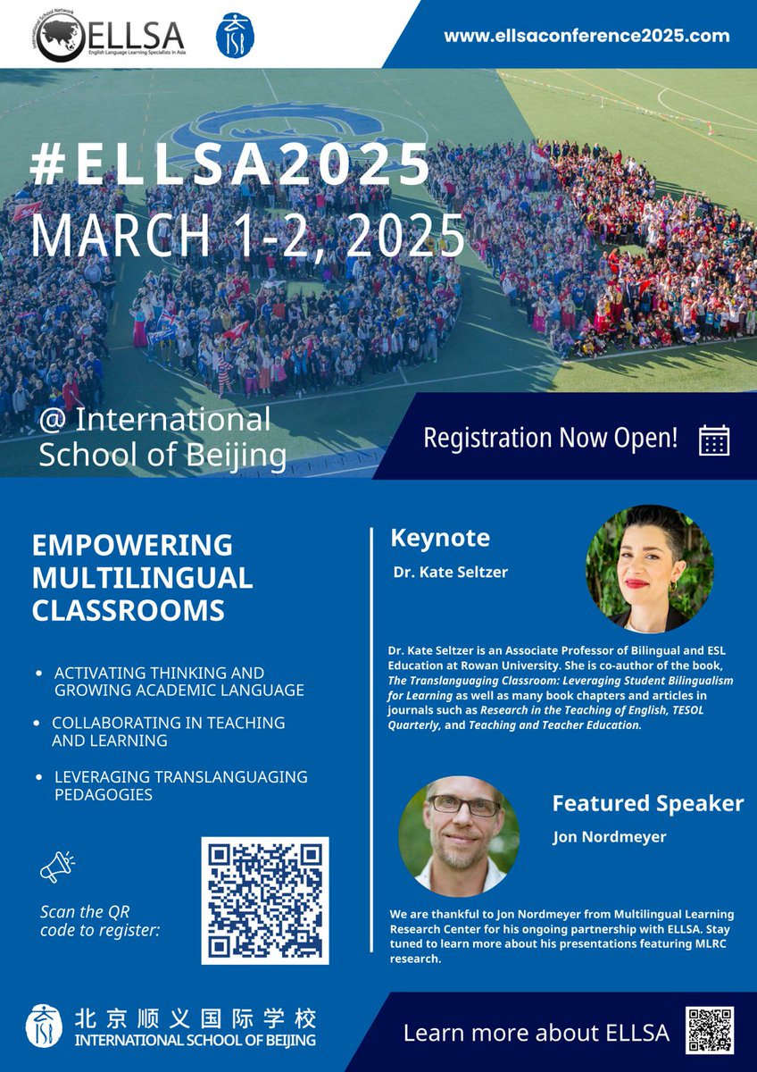ELLSA (@ellsachat) on Twitter photo Just two more weeks to register for the EARLYBIRD Rate for #ELLSA2025 <a href="/ISBeijing/">ISB-Beijing</a> ! This is going to be such a brilliant conference with Dr. Kate Seltzer <a href="/kate_anna/">Kate Seltzer</a> and Jon Nordmeyer <a href="/NordmeyerJ/">Jon Nordmeyer 🌎</a> keynoting and Dr. Ying Chu <a href="/YingChuSG/">Dr. Ying Chu</a> as a featured speaker. ellsaconference2025.com Just two more weeks to register for the EARLYBIRD Rate for #ELLSA2025 <a href="/ISBeijing/">ISB-Beijing</a> ! This is going to be such a brilliant conference with Dr. Kate Seltzer <a href="/kate_anna/">Kate Seltzer</a> and Jon Nordmeyer <a href="/NordmeyerJ/">Jon Nordmeyer 🌎</a> keynoting and Dr. Ying Chu <a href="/YingChuSG/">Dr. Ying Chu</a> as a featured speaker. ellsaconference2025.com