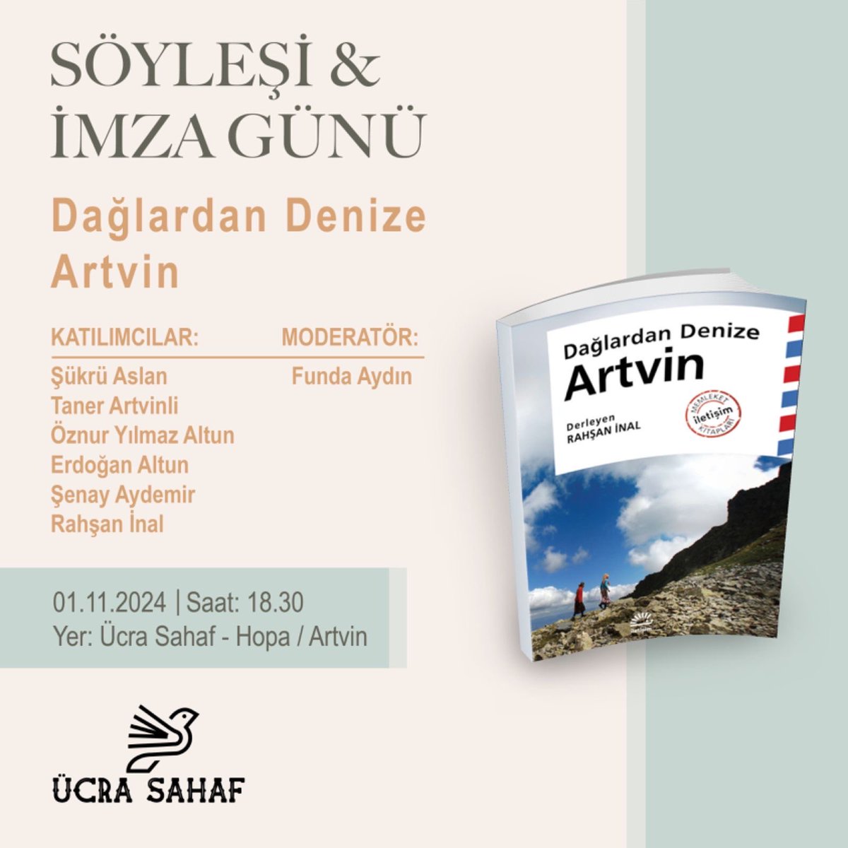 Dağlardan Denize Artvin'i konuşacağız. Ücra Sahaf, Hopa. ⁦<a href="/iletisimyayin/">İletişim Yayınları</a>⁩ ⁦<a href="/senayaydemir/">Şenay Aydemir</a>⁩ ⁦⁦<a href="/Taner_Artvinli/">Taner Artvinli</a>⁩ @