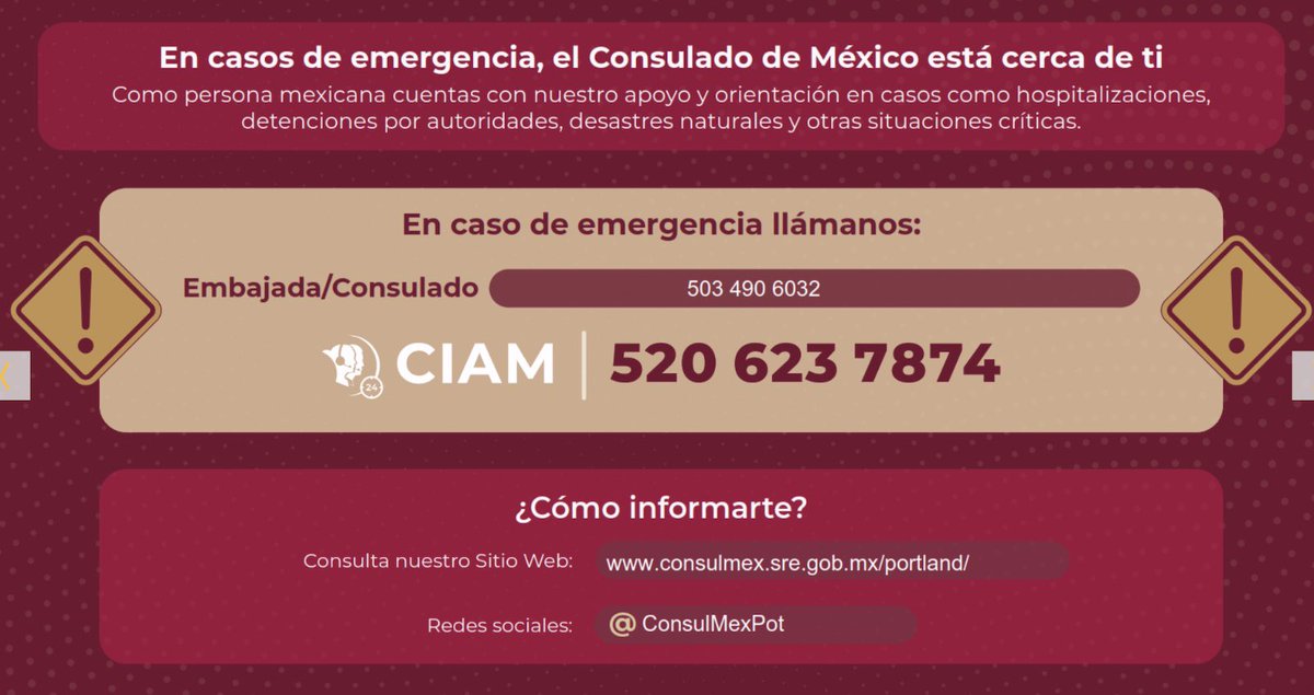 🚨Atención, se reporta una situación de tiroteo en #VancouverMall 🚨
Evita la zona y mantente seguro. Si conoces posibles víctimas mexicanas contáctanos a través del📱teléfono de emergencias de <a href="/ConsulMexPot/">ConsulMex Portland</a> 
503 490 6032
☎️ o comunícate al CIAM
520 623 7874
