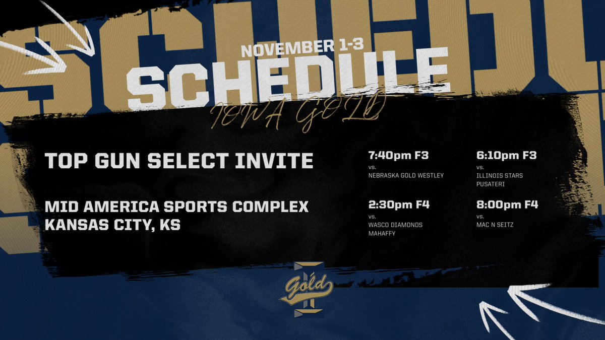 Iowa Gold Hesseltine (@iablitzgoldhess) on Twitter photo Headed to Kansas City this weekend for <a href="/TopGunEvents/">Top Gun Events</a> Select Invite!
GOGOLD Headed to Kansas City this weekend for <a href="/TopGunEvents/">Top Gun Events</a> Select Invite!
GOGOLD