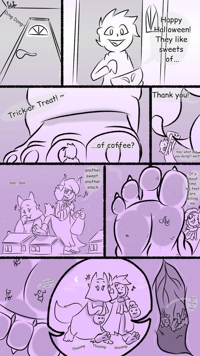 Wildstick1's tweet photo. This is my last Halloween drawing with Toska and Balerin finishing their trick-or-treating day.
🎃🍭🍬🐺🧛🏻‍♀️👣👅
#giantess #giant #vore #feet #halloween2024 #ogress #soles #paw https://t.co/Sd5bAi6uJH