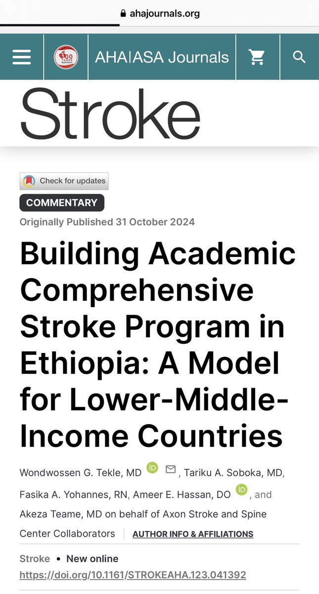 We are very honored <a href="/StrokeAHA_ASA/">Stroke AHA/ASA</a> published the summary of our efforts over the last 2-3 years to establish the first academic #comprehensive #stroke program in #Ethiopia.

Collaboration with <a href="/svinsociety/">SVIN</a> , <a href="/WorldStrokeOrg/">World Stroke Org</a> , and regional centers in #Kenya , #SouthAfrica