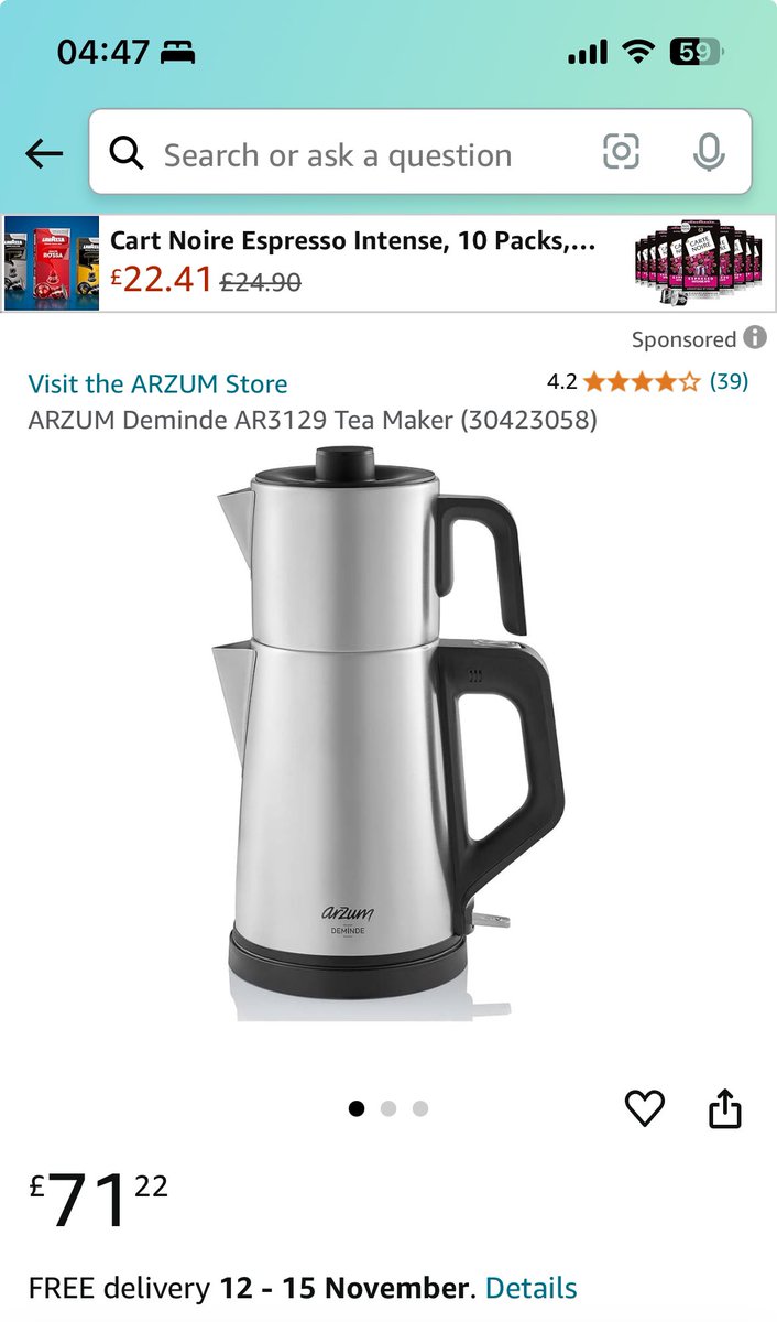 _imagine_d's tweet photo. @onursapmaz @cuneytbasaran Ingiltere Amazon fiyati yaklasik 3200 TL. Aynisi degil benzer bi urun ama goruldugu gibi direkt Arzum tarafindan satiliyor. Okka ve Karaca’ya hic deginmiyorum, onlarin fiyatlari cok daha fahiş. https://t.co/JoYEYz6HHm