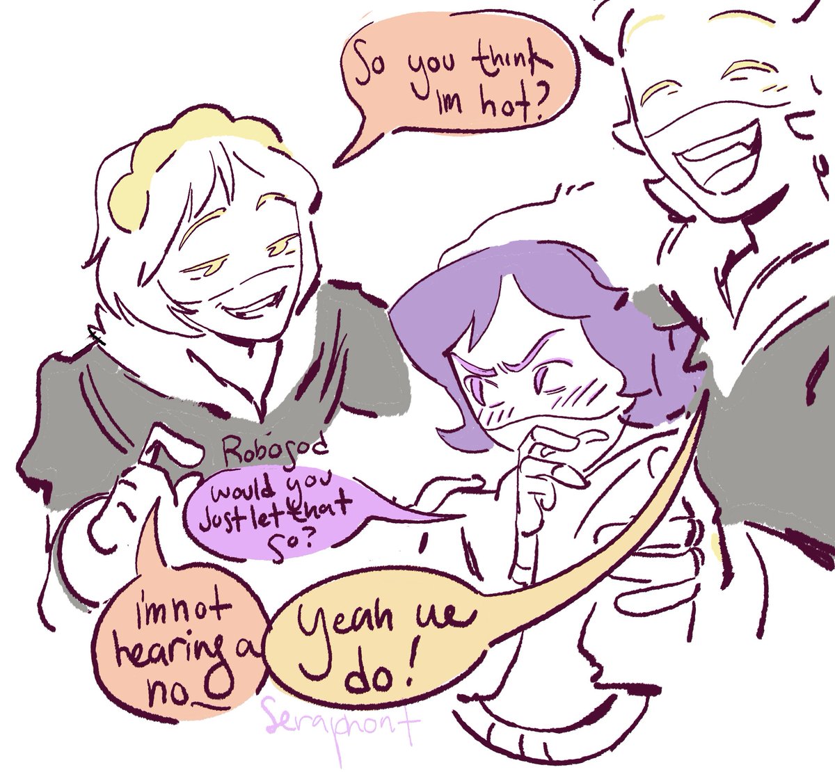 Seraphont's tweet photo. an older silly- V would absolutely tease Uzi about calling her hot #murderdrones #nuziv #envuzi https://t.co/Fu3XmhTMiO