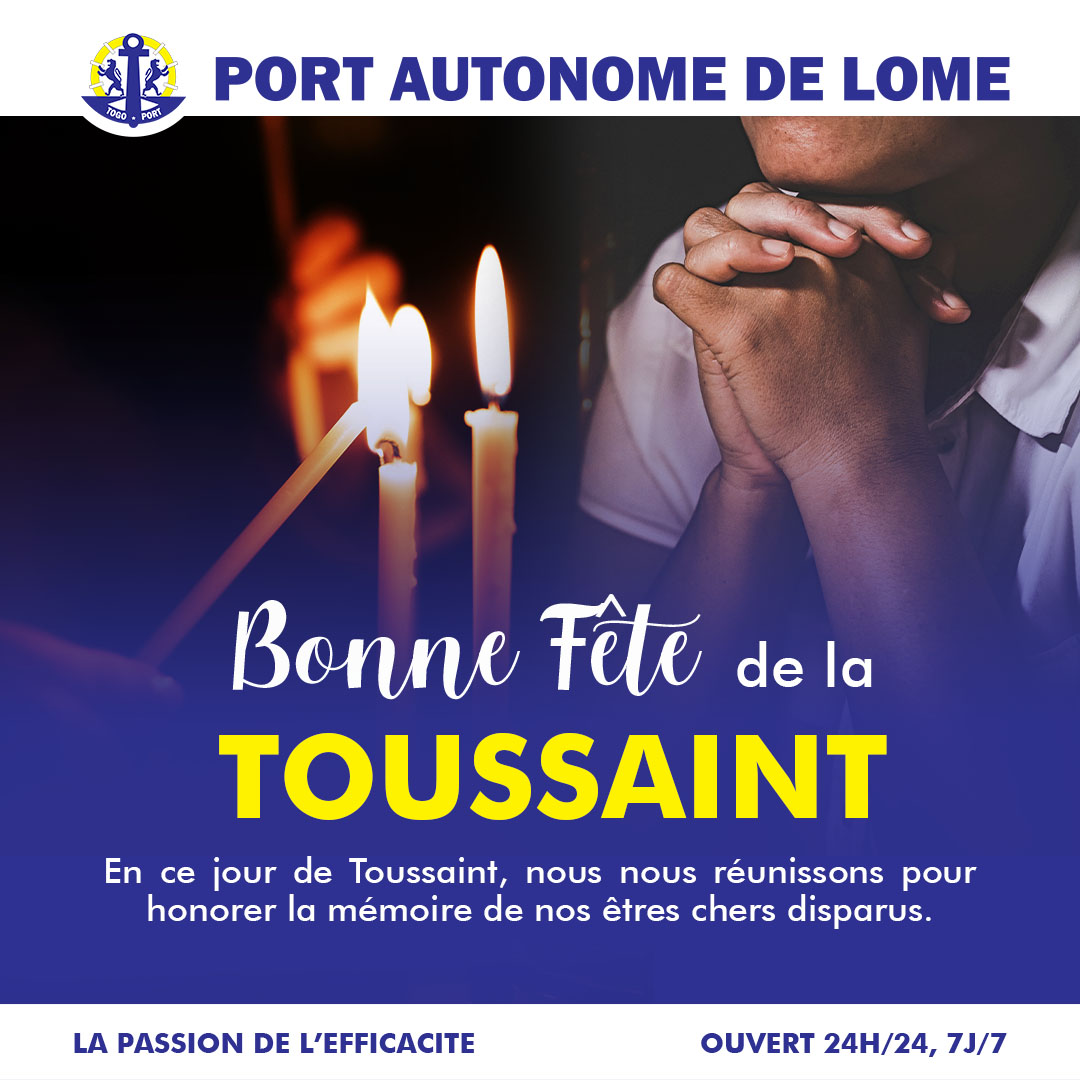 portdelome's tweet photo. Le Port Autonome de Lomé vous souhaite une bonne célébration de la Toussaint !
🕯 Une pensée pour nos chers disparus.
#Portdelome #Toussaint #defunts #Togo #Transportmaritime
@MaritimeTg @maritimafrica @otr_togo https://t.co/Htd40fT5SK