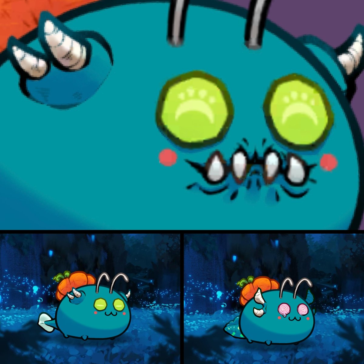 🧟GIFT OF AXIE🧟

🎃HAPPY HALLOWEEN🎃

I've searched through the marketplace to look for a cool looking creepy Axie, feels like I found it with this guy. 

Who wants to take him home? His partial evo is creepy!

Choosing 1 random on sunday via wheel of names to take him home + 1