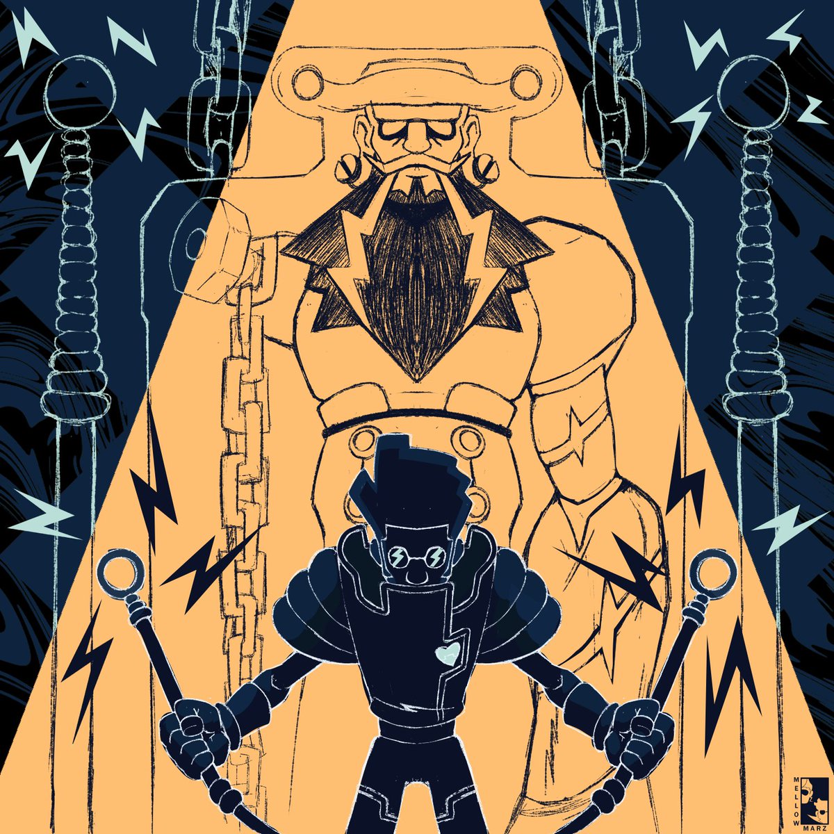 As I sought to create a being of glory   

Made of flesh, metal, and electricity  

This creation I bring upon thee  

I dub as the being named M.P.
