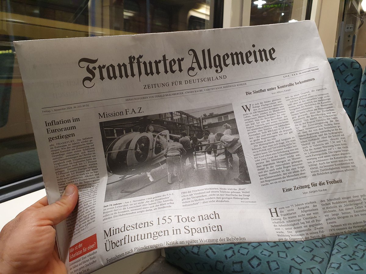 Alles Gute zum 75. Geburtstag <a href="/faznet/">Frankfurter Allgemeine</a>   (und allen, die für die FAZ arbeiten). Bin zwar erst seit 25 Jahren Leser, aber dankbar für die vielen Aufforderungen zum Nachdenken.
