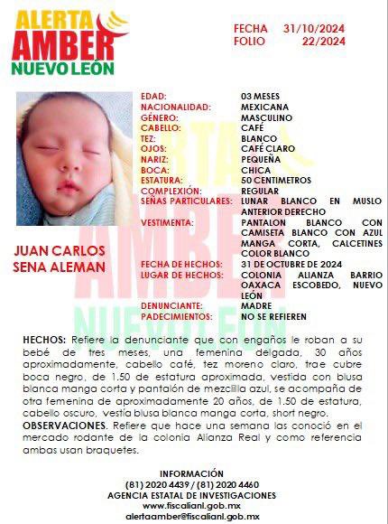 #ALERTA #SeBusca a Juan Carlos Sena Alemán. Un bebé de 3 meses que acaba de ser robado en #Escobedo por dos jóvenes mujeres. Favor de compartir. URGENTE. 

#NuevoLeón #NL #MtyFollow #México