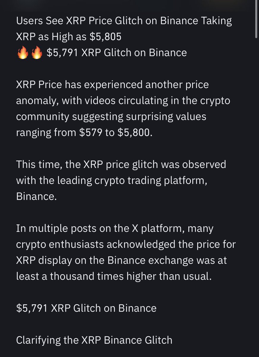 🚨BREAKING: Another #XRP Price Glitch on Binance $5,791