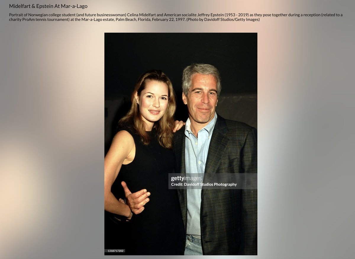The girlfriend Epstein and Trump probably shared was Celina Midelfart. She was with Epstein in 1997.

At Mar-a-Lago. 1/