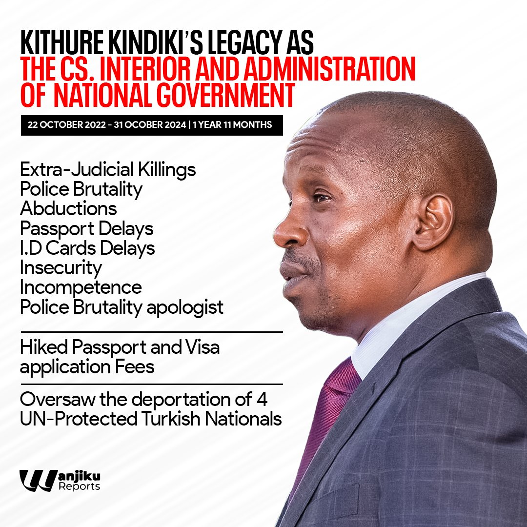 WanjikuReports's tweet image. Kithure Kindiki's Legacy as the Cabinet Secretary of Interior and Administration of National Government.