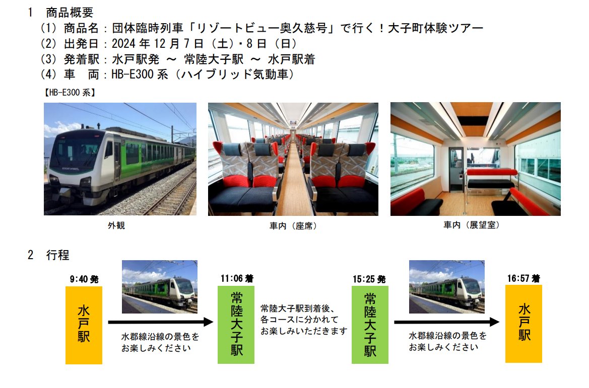 リゾートビュー奥久慈号」で行く！大子町体験ツアーを販売します／ 12