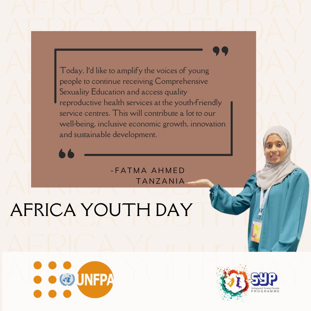 #AfricaYouthDay is a reminder that youth-friendly services are essential!  Demand access to the support young people need to thrive. #AYD2024 #YouthEmpowerment
<a href="/UNFPA_ESARO/">UNFPA East and Southern Africa</a>
@UNFPATANZANIA