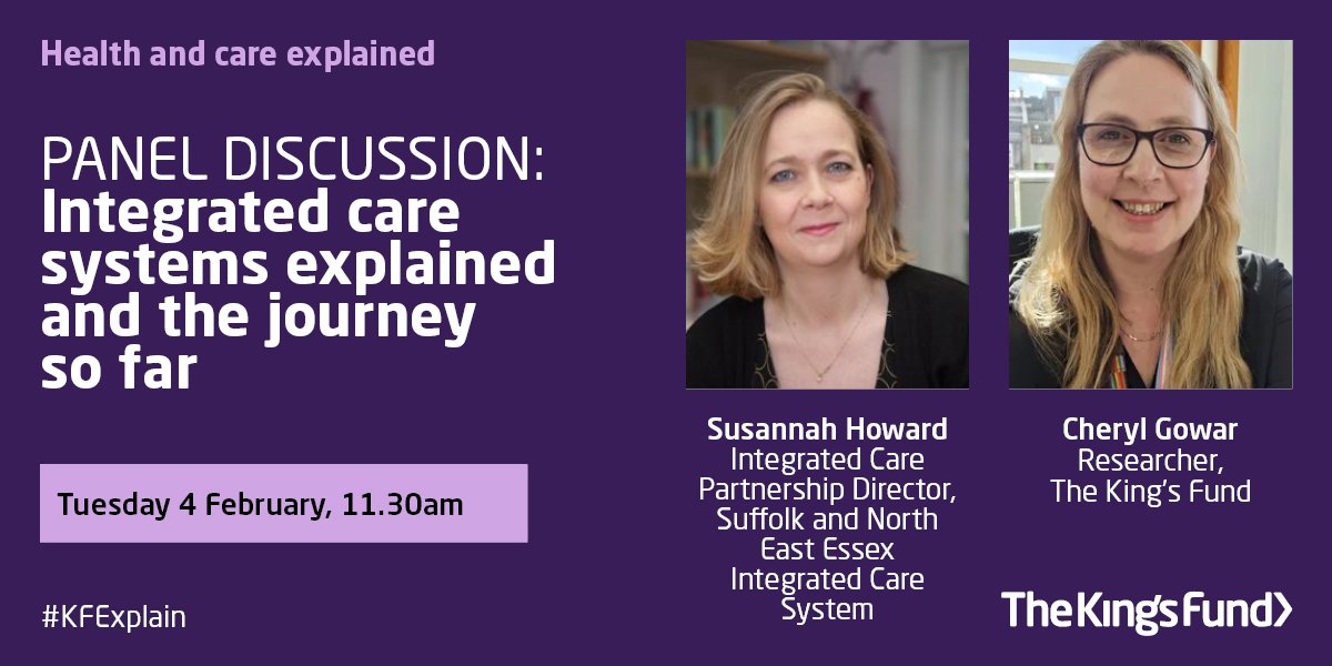 TheKingsFund's tweet image. Interested in hearing about how integrated care systems (ICSs) work in reality? Join us at our virtual conference in February to find out about the journey of ICSs so far, how they&apos;re achieving their goals &amp;amp; the work we&apos;ve been doing with them. #KFExplain kingsfund.org.uk/events/health-…