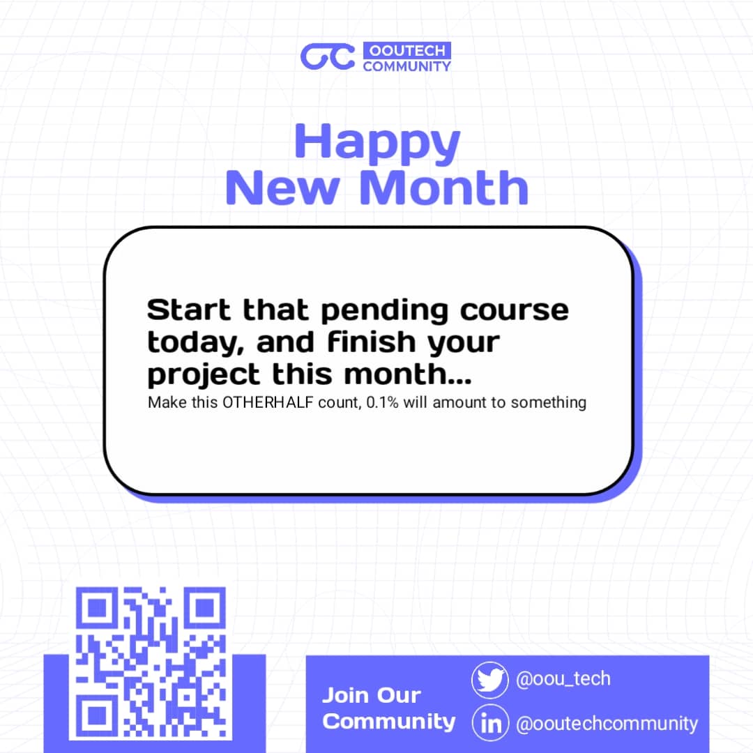 OOU_Tech's tweet image. Happy November!🥳

As we step into this changing season, take time to reflect on your progress. 

Celebrate your wins, learn from setbacks, and be grateful for the journey.
Don’t stop now, keep building🚀

Wishing you a month filled with joy✨✨

#OOUTECHCOMMUNITY