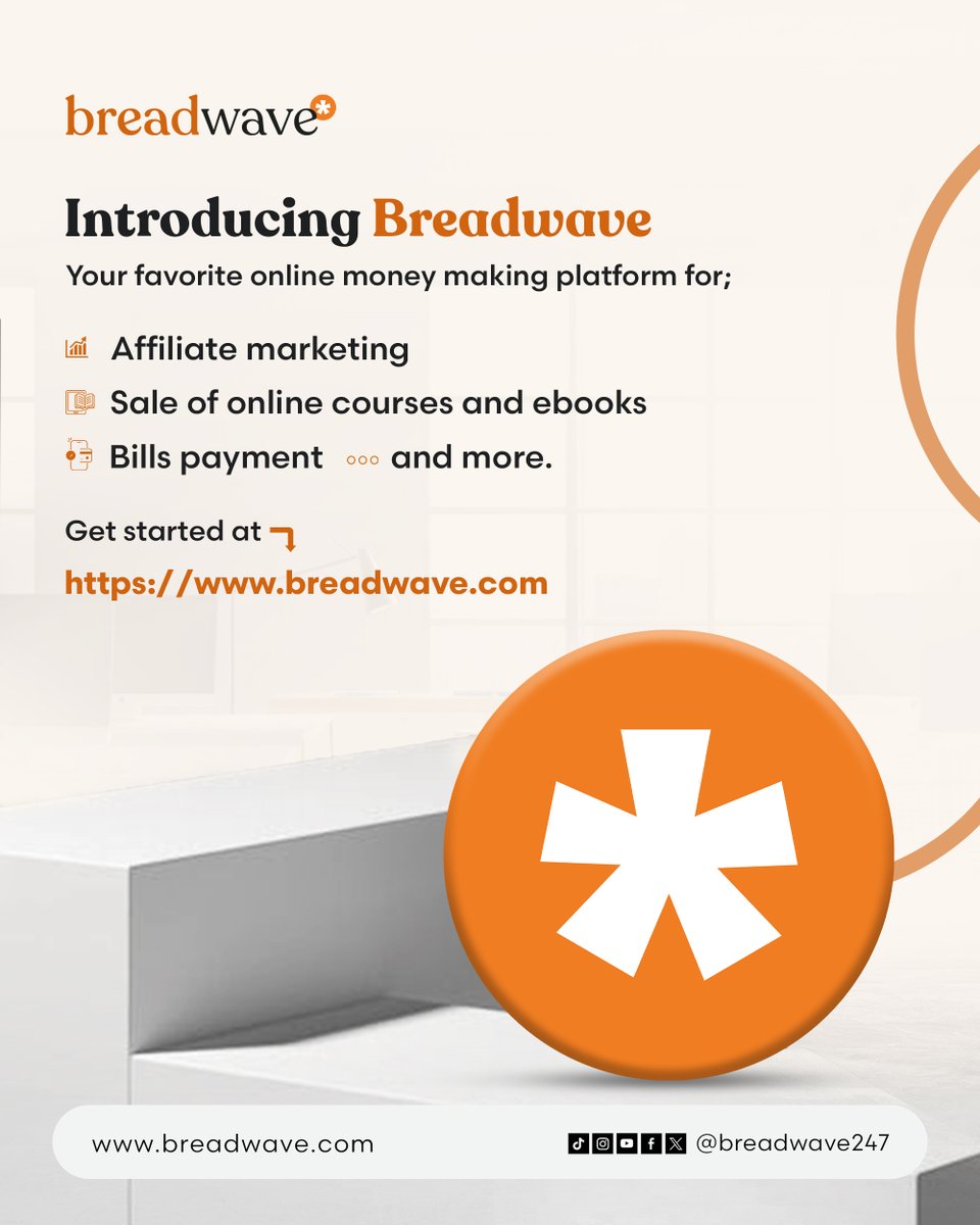 breadwave247's tweet photo. Introducing Breadwave!!
Your favorite online money making platform for affiliate marketing, sale of online courses and books, payment of bills and more.
Follow us for timely updates on how you can earn easily with our platform.
Welcome Breadwinner!
#breadwave https://t.co/eAgOzgLWQu