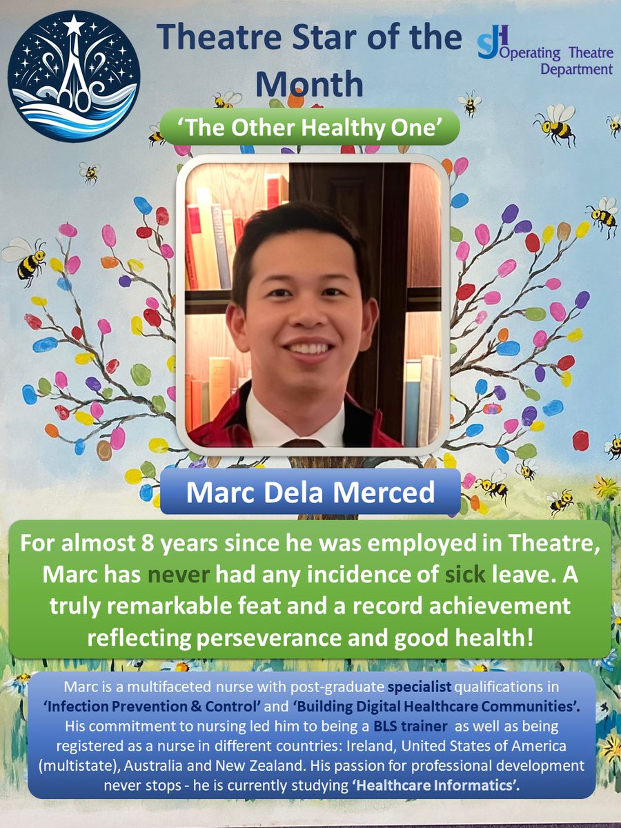 Highlighting our Theatre Stars for the next 2 months. Alex and Marc are exemplifying perseverance and good health - for almost 8 years, they have not incurred any sick absence! A truly remarkable feat and a record achievement.
#stjamesdublin
#SJHNursing
#SJHTheatreNursing