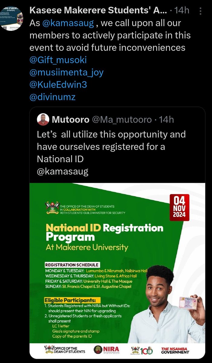 KuleEdwin3's tweet photo. As this is our platform to enrich to all those who have complaints about their National IDs ,Tell a friend who may be under the same category #livingbyexample https://t.co/zc5dWa7KUU