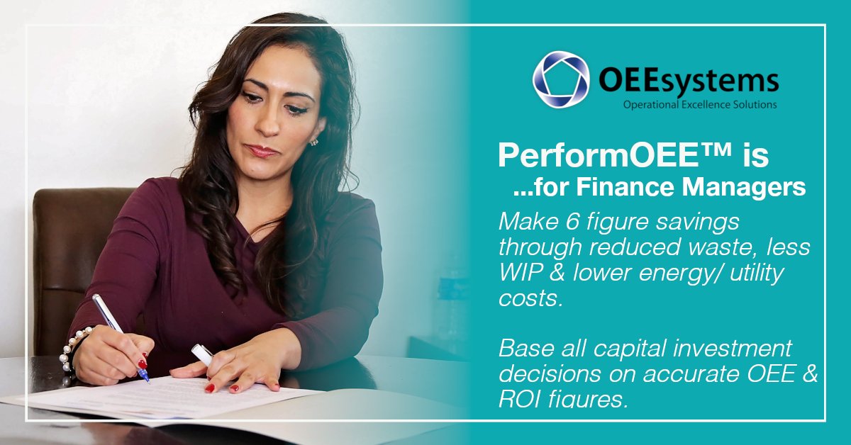 OEEsystems's tweet image. PerformOEE™ is for...Financial Managers
Would it help you if . . .
Loss data &amp;amp; associated costs were readily available to you - easily identifying opportunities to reduce costs related to downtime, performance, quality &amp;amp; OLE?

Visit: bit.ly/PerformOEE_Fin…

#oee #oeesoftware
