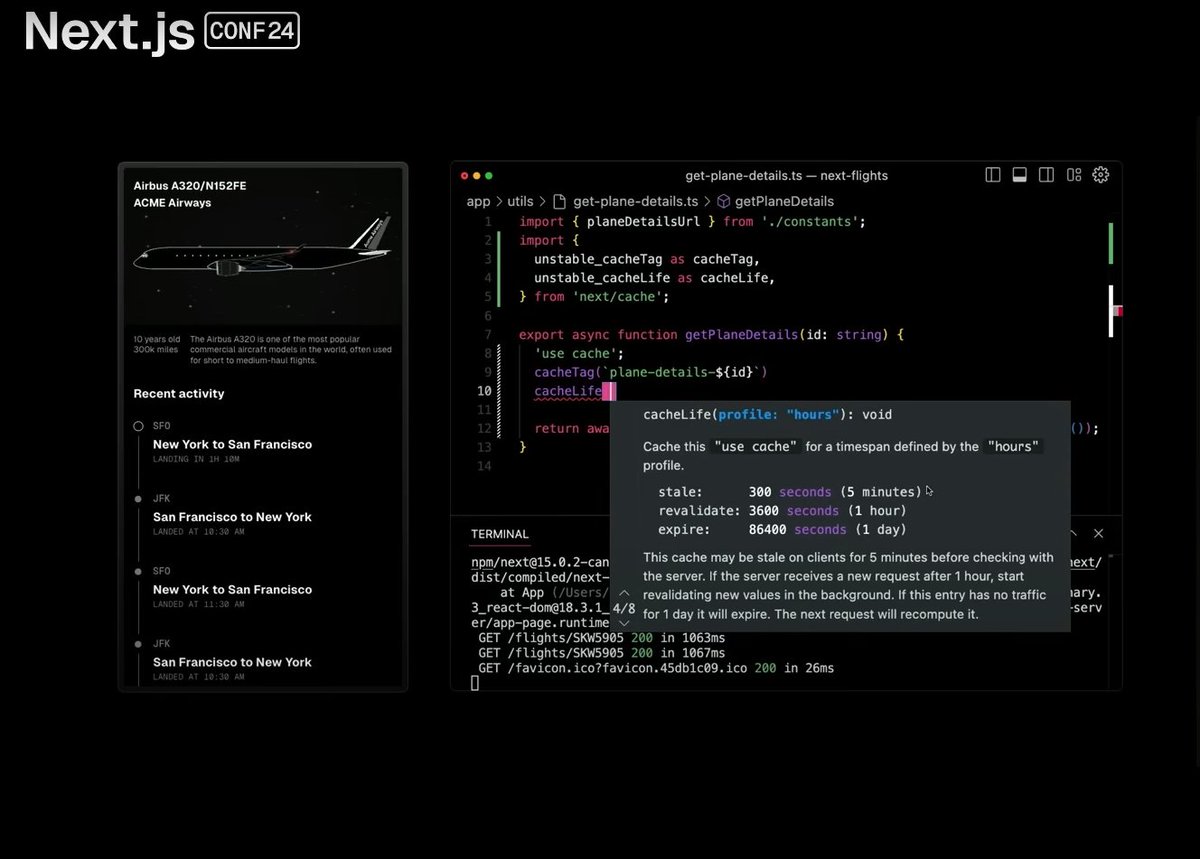 🖊️ <a href="/nextjs/">Next.js</a>  dev compilation with the new <a href="/turbopack/">Deirdre McDonald</a> is now 90% faster than the previous version. That is insane! 🫨

🖊️  Are they re-inventing the wheel with the next cache (on the picture), doing what <a href="/tan_stack/">TANSTACK</a>  Query did (features) a few years back?